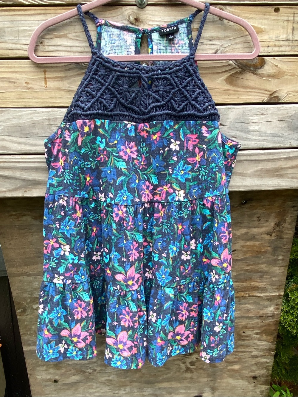 Torrid Navy Floral Crochet Halter Tank Size 0/Large